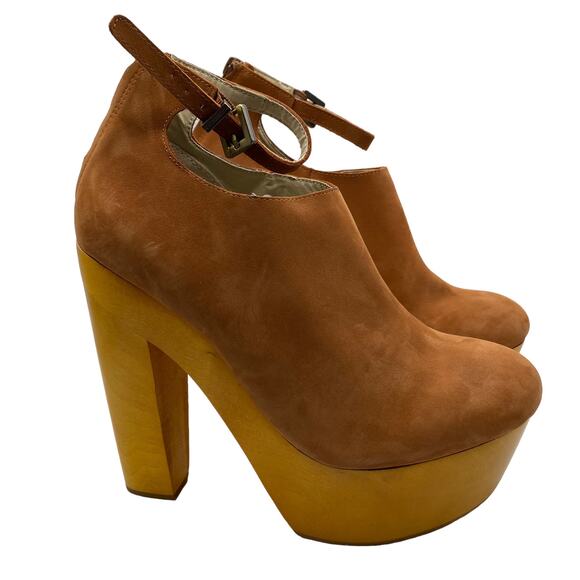 Anthropologie Messeca New York Brown Nubuck Leather Platform Ankle Boots 8.5M - Picture 3 of 14